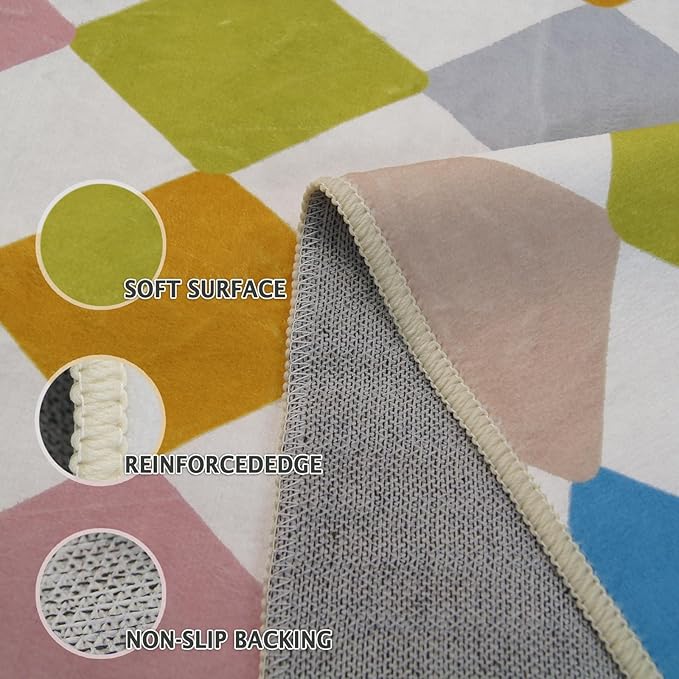 Neutral Checkered Small Carpet 2x3 Washable Geometry Colorful Area Rugs Doormat for Entryway Bathroom Living Room Bedroom Washing Room Non Slip