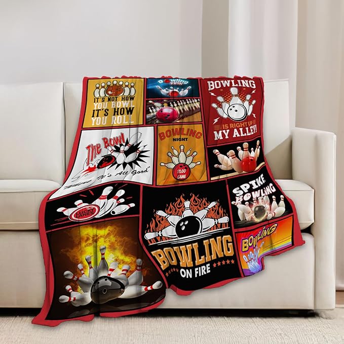 Bowling Blanket Bowling Sport Lover Throw Blankets Gifts for Girls Boys Kids Soft Cozy Fleece Plush for Couch Sofa Bed 50"x40"