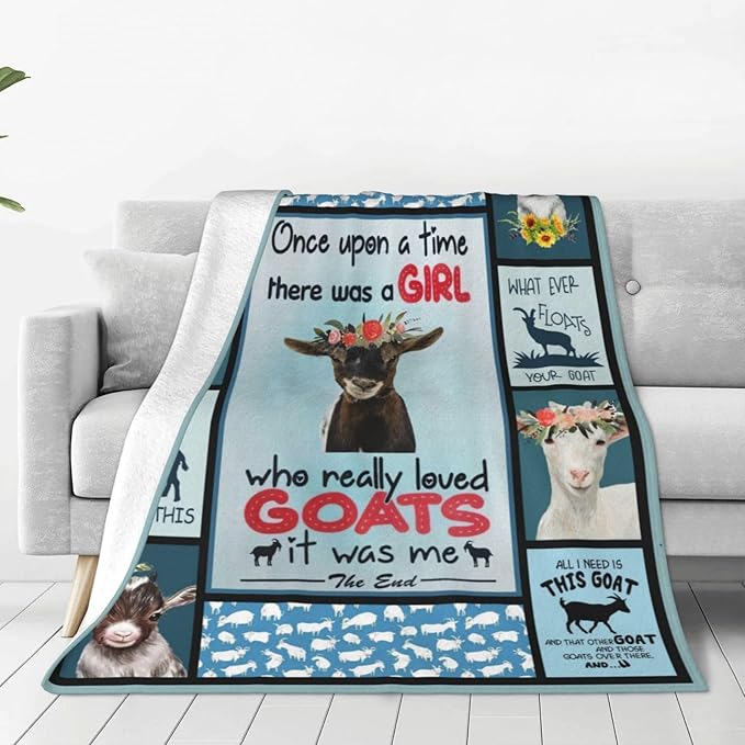 Goat Blanket Goats Throw Blanket Soft Fleece Flannel Bedding Sheep Gifts for Women Girls Lovers Adults Blue Stuff Plush for Couch Sofa Bed Room Decor 50"X60"