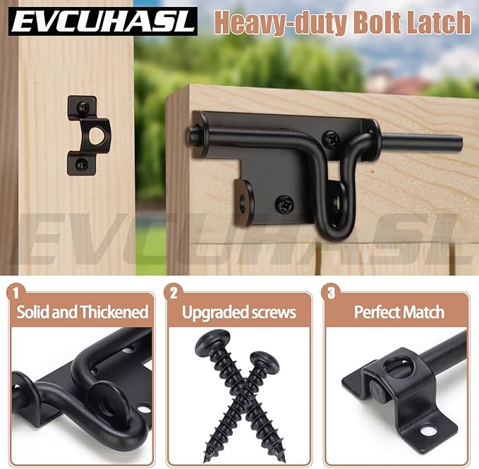 Slide Bolt Gate Latch with Padlock Hole, Heavy Duty Sliding Bolt Door Lock Hardware for Wooden Fence, Shed Gates, Barn Doors, Backyard Gate, Bolt Latch with Black Finish, 2 Pack
