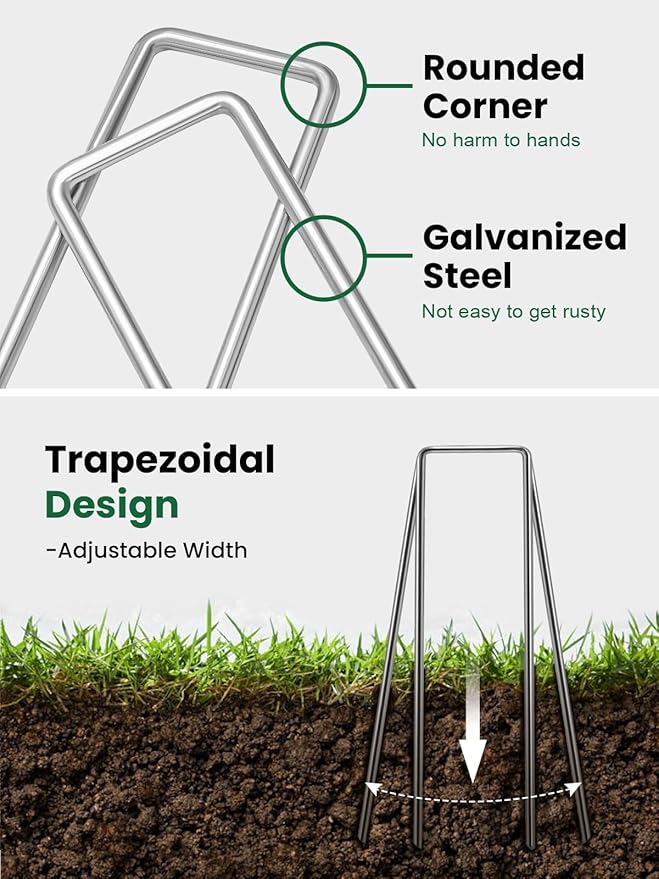 GROWNEER 4 Inch 100 Pack Landscape Staples Heavy Duty 11 Gauge Galvanized Steel Garden Stakes Staples Securing Pegs for Securing Weed Fabric Landscape Fabric Netting Ground Sheets and Fleece