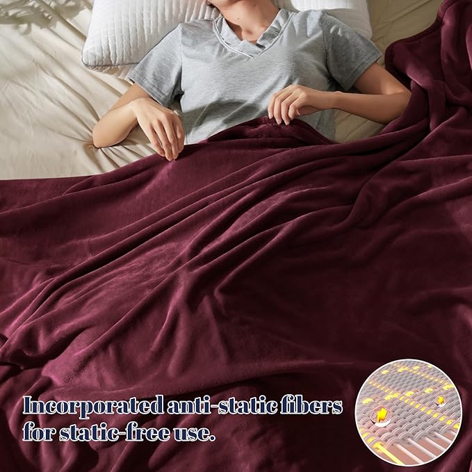 PHF Ultra Soft Fleece Throw Blanket, No Shed No Pilling Luxury Plush Cozy 300GSM Lightweight Blanket for Bed, Couch, Chair, Sofa Suitable for All Season, 50" x 60", Wine Red/Burgundy