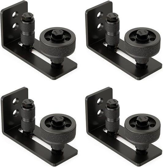 Barn Door Floor Guide, Wall Mounted Barn Door Rollers for Bottom Adjustable Roller, 8 Setup Options Sliding Door Guide, Adjustable Stay Roller with Flush Design and Felt Strips, Black, 4 Pack