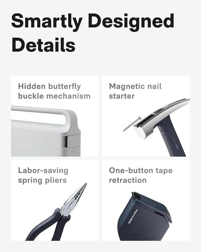 HOTO 16-Piece Home Tool Kit, Basic Hand Tool Set with Storage Box – Includes Screwdriver, Wrench, Hammer, Tape Measure, Plier – Ideal for Household, Garage, Office, Dorm Repairs & DIY Projects