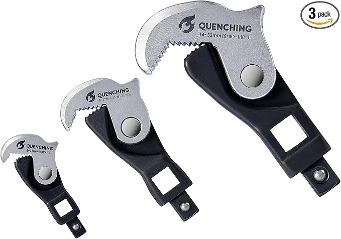 Self-Adjusting Crowfoot Wrench Set – 3-Piece Kit Fits 1/4", 3/8", 1/2" Drives, Covers 5–32mm, Replaces Multiple Fixed-Size Wrenches
