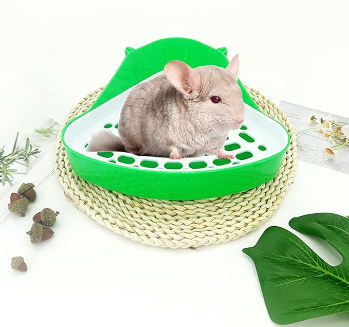 kathson Triangle Potty Trainer Corner Bunny Toilet Guinea Pig Litter Bedding Plastic Box Pet Pan for Rabbit Chinchilla Hamster Ferret Small Animal (Green)