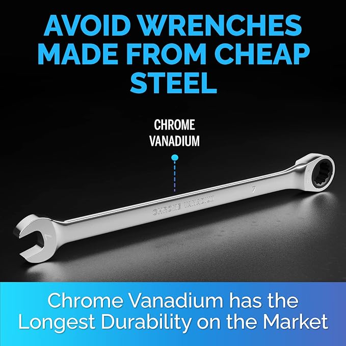 TOOLGUARDS 7mm Wrench - Ratcheting Wrench - Slim Profile - Ratchet Wrench - 100% Lifetime Satisfaction Guarantee