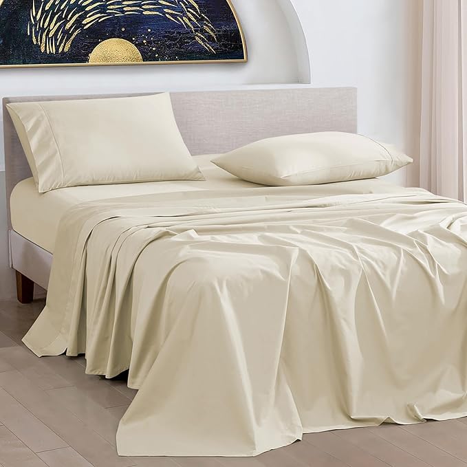 URBANHUT 1000 Thread Count Egyptian Cotton Twin Sheets, Long Staple Soft & Breathable, 3 Pc Bed Sheet Sets, Luxury Hotel Sateen Sheets Fits 16" Deep Pocket - Ivory