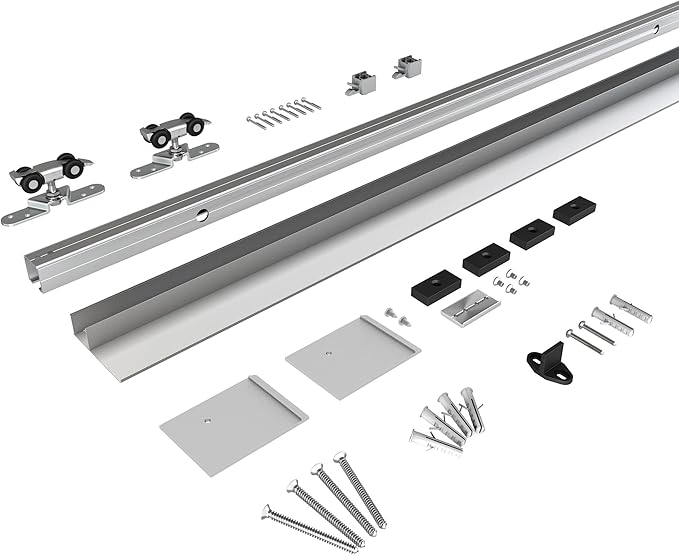 6FT Sliding Barn Door Hardware, Low Clearance Aluminium Alloy Box Rail Hardware for Wooden Barn Door, Interior Sliding Track, Easy to Install