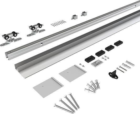 6FT Sliding Barn Door Hardware, Low Clearance Aluminium Alloy Box Rail Hardware for Wooden Barn Door, Interior Sliding Track, Easy to Install