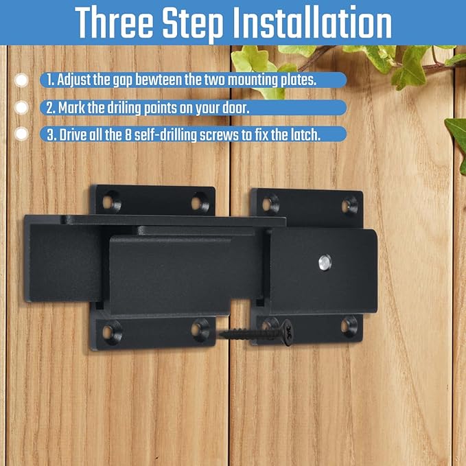 3Pack Flip Gate Latch Lock with Padlock Hole, 3.5mm Aluminum Alloy Door Latch for Outdoor Wooden Fence, Swing Open Gate, Double Gate, Barn Door, Shed, Vinyl Fence, Yard, Black