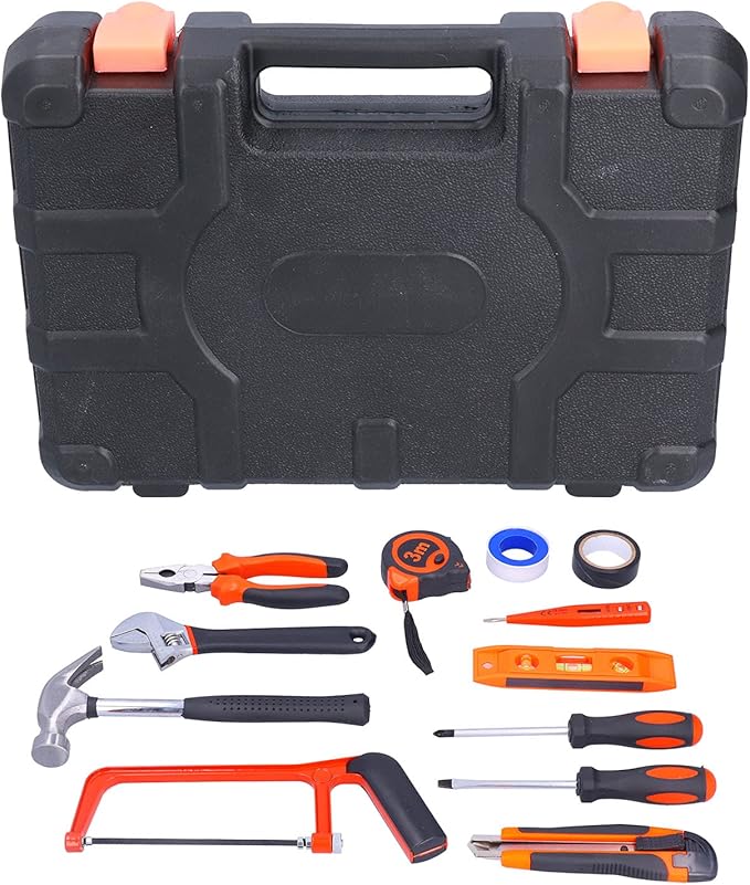 FIXMAN 13Pcs Household Tool Kit Repair Hand Tools Set High Carbon Steel ABS Plastic Storage Box for Home Apartment Maintenance DIY Projects AC DC 12250V JYS0031