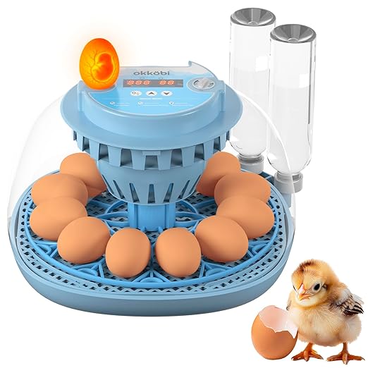 12 Egg Incubator with Automatic Egg Turning and Humidity Control – Egg Incubators for Hatching Eggs – Egg Candler, Water Bottle Refill, Air Vent, 360° View – Incubadora de Huevos de Gallina