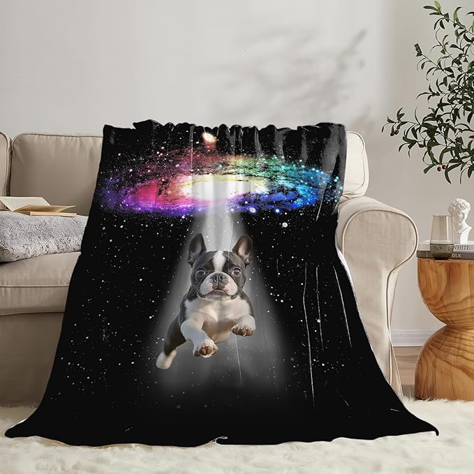 Dynova Boston Terrier Blanket Dog Lovers Gifts Cozy Plush Galaxy Funny Bulldog Throw Blankets Fuzzy Flannel Fleece for Girls Boys Women Men 50"X40"