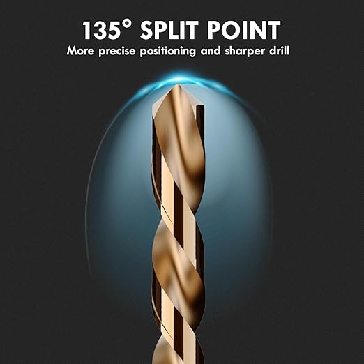 Cobalt Left Hand Drill Bit Set, 13Pcs M35 High Speed Steel Jobber Length Drill Bit Kit for Hardened Metal, Stainless Steel, Cast Iron, Wood and Plastic, with Index Storage Case, 1/16"-1/4"