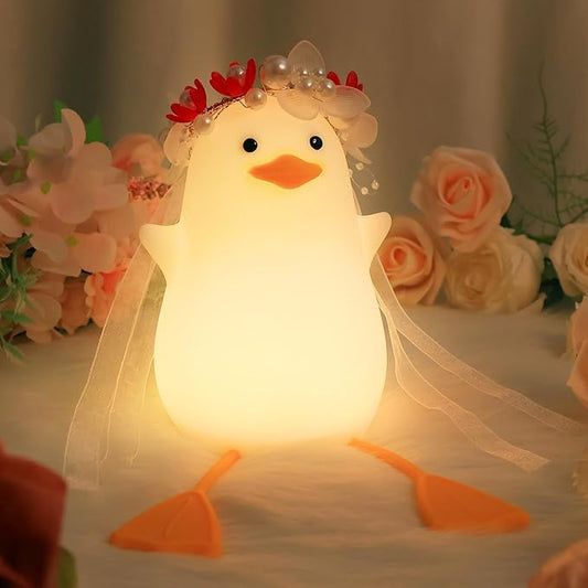 Benson Bride Duck Night Light - Cute Duck Lamp with Flower Headpiece, Warm Dimming Light & Timer Room, Birthday, Xmas, Baptism Gifts for Baby Boys & Girls