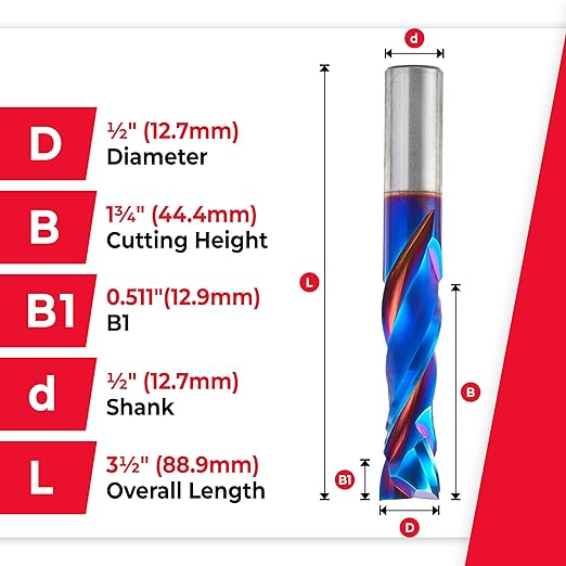 Amana Tool 46195-K CNC SC Spektra Extreme Tool Life Coated Compression Spiral 1/2 D x 1-3/4 CH x 1/2mm SHK x 3-1/2 Inch Long 2 Flute Router Bit
