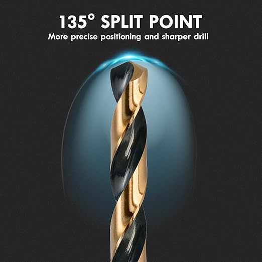 Drill Bit Set, 29Pcs High Speed Steel Bits with Black and Gold Finish for Hardened Metals, Cast Iron and Wooden Plastics, with Metal Index Storage Box, 1/16"-1/2"