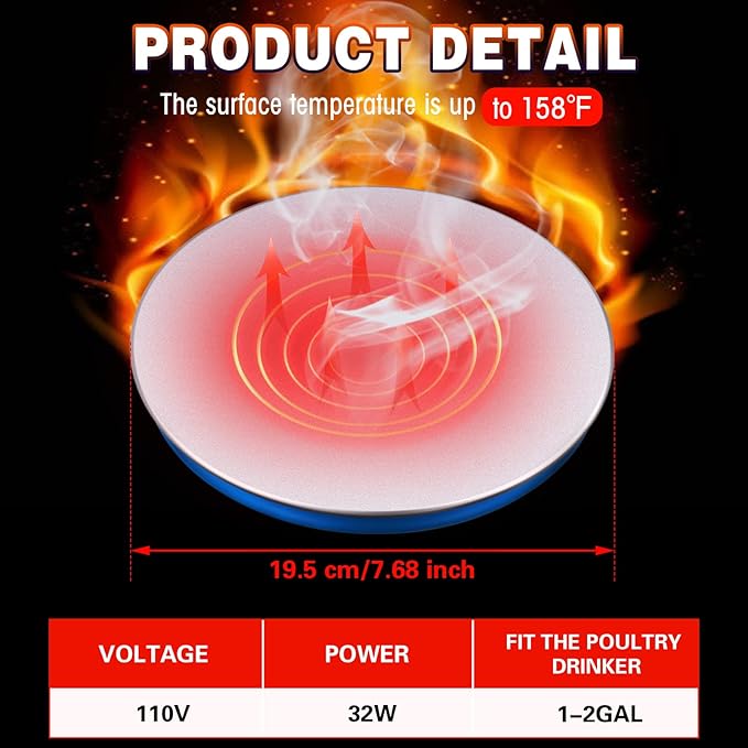 2 Pack Chicken Water Heater Poultry Water Heater Base 110v Heated Pad Deicer Heated Base Poultry Founts Chicken Coop Accessories with 59 Inch Cord for Winter Farm (7.7 Inch)