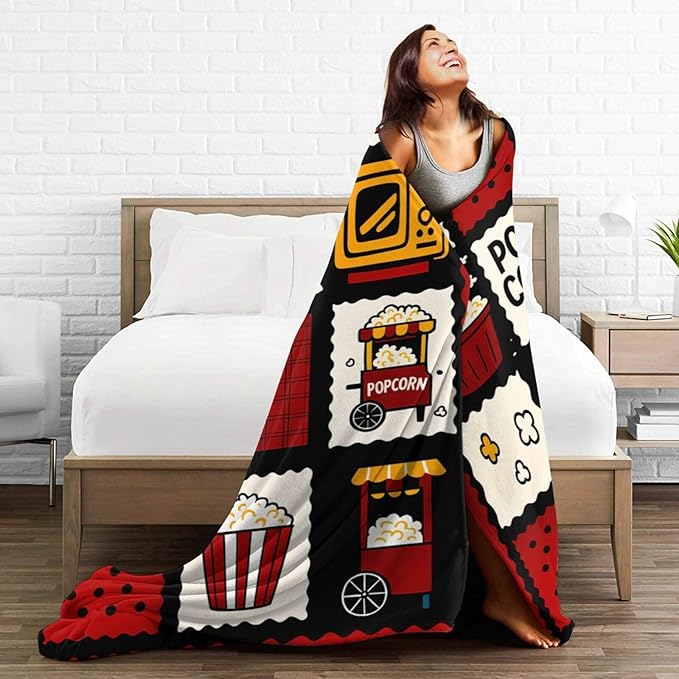 Popcorn Blanket Movie Theater Throw Blanket Cinema Soft Cozy Fleece Fuzzy Stuffed Plush Flannel Gifts for Girls Women Boys Kids Adults 60"X80"