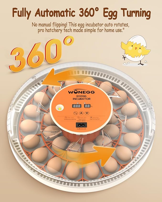 30 Egg Incubators for Hatching Eggs with Automatic Egg Turner, Auto Temperature Control, LED Candling, Humidity Monitor, 360° Viewing for Chicken Quail Parrot Birds