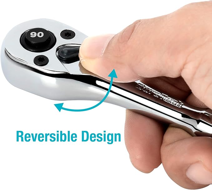 DURATECH 1/4-Inch Drive Ratchet, 90-Tooth Quick-release Ratchet Wrench, Reversible, Chrome Alloy Made, Full Polished, Stocking Stuffers for Men Gifts for Men Gifts for Women gifts for dad