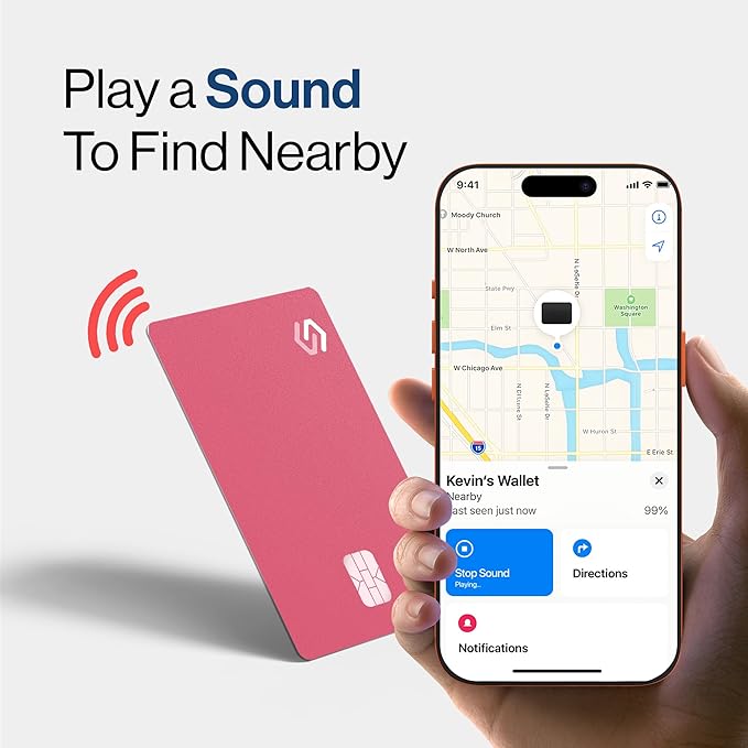 Wallet Tracker Card - Apple MFI Certified & Works with Apple Find My Tracking Card for Wallet Tag Rechargeable IP68 Waterproof 0.07in Slim Item Finder (Pink PRO (Pack of 1))