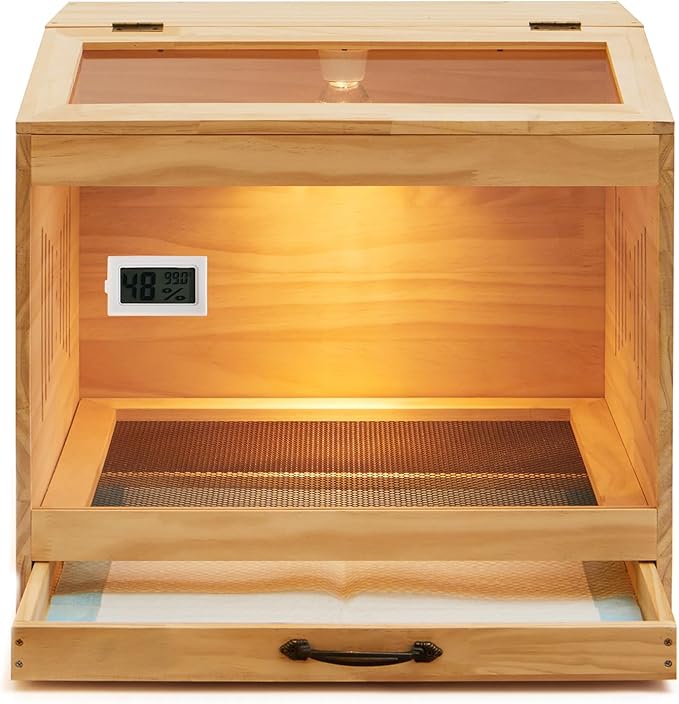 Brooder Box for Chicks with Heat Lamp Kit & Thermometer - Wooden Chicken Brooder for 12 Chicks Indoor/Outdoor - Baby Chicken Cage for Ducks, Quails, Hamsters, Lizards