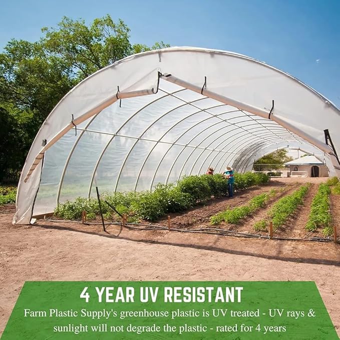 Farm Plastic Supply - 4 Year Clear 6 mil Greenhouse Plastic Sheeting - Clear Sheeting, Polyethylene Film, Transparent Plastic Film for Greenhouse (32' x 125')