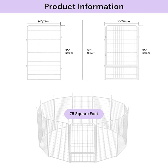 Decorative Garden Fence with Gate 50 in(H) x 30.7 ft(L) 12 Panels, Heavy Duty Metal Animal Barrier Fence for Yard, Flower Bed Fencing, Garden Border Fence, Easy Set Up, White
