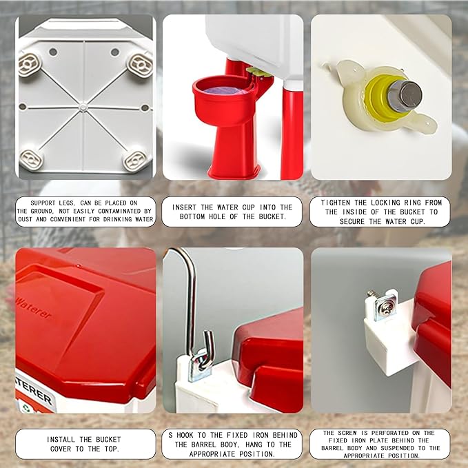 FXiaoy Heated Chicken Waterer, Automatic Poultry Waterer, 11L (Red, 11L)