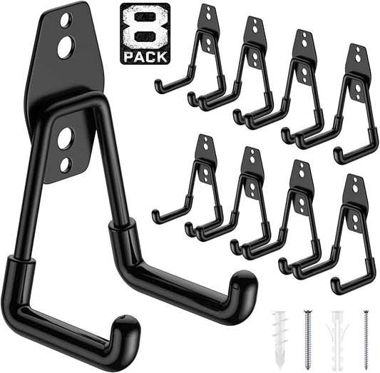 Garage Hooks with Anti-Slip Coating,Heavy Duty Wall Mount Storage Hooks for Hanging Bike,Hose,Ladder,Yard,Garden Tools (8 Pack Black 4.5x2.75 inch)