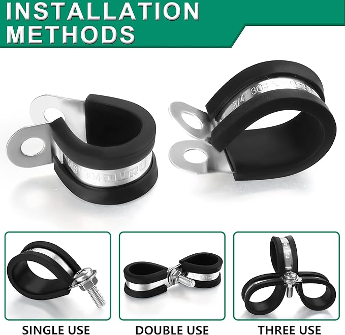 100PCS Cable Clamps 5/8 Inch 304 Stainless Steel Cable Clamps Rubber Coated Cushioned Insulated Cable Clamp,Automotive Wire Clamps,Pipe Clamps,Metal Clamp for Tube,Wire Cord Installation(16mm)