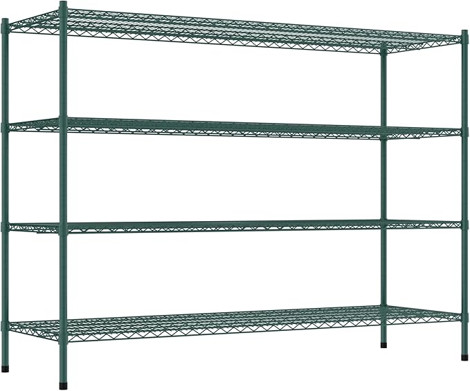Commercial NSF Listed Green Epoxy Stationary Wire Shelving Kit 24" x 72" x 54", with 4 Shelves Perfect for Warehouse, Walk-in Refrigerator, Freezer, Grocery Store, Restaurant, Dishroom