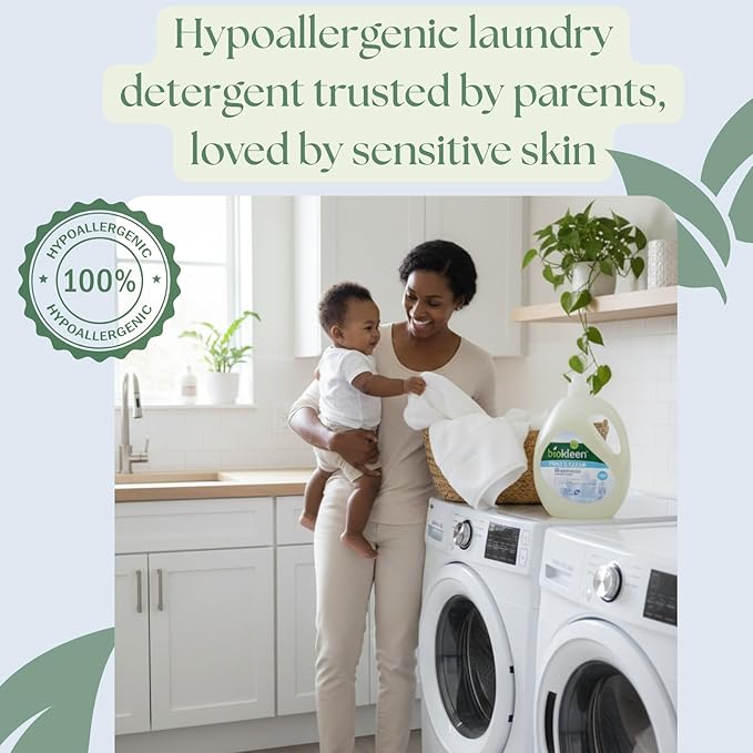 Biokleen Free & Clear Natural 3X Concentrated Liquid Laundry Detergent, 300 Loads, Plant-Based, Hypoallergenic, Removes Stains & Fights Odors, Dye Free, Unscented