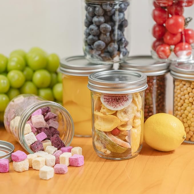 12 Pack 16 oz Wide Mouth Clear Mason Jars with Silver Metal Lids, Canning Jars for Overnight Oats, Food Storage, Dry Food, Snacks, Candies and More