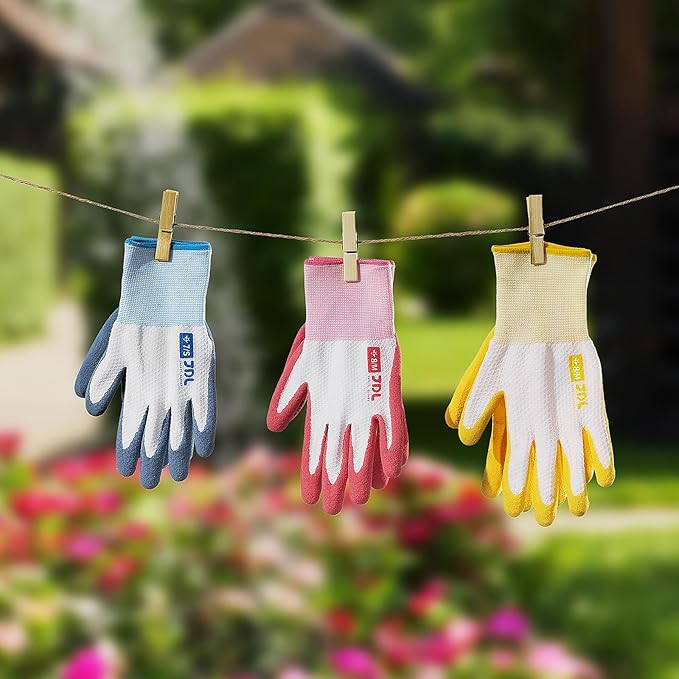 JDL Gardening Gloves for Women, 2 Pairs Breathable Latex Coated Yard Garden Gloves, Rubber Outdoor Protective Work Gloves with Grip, Pink, Medium Size