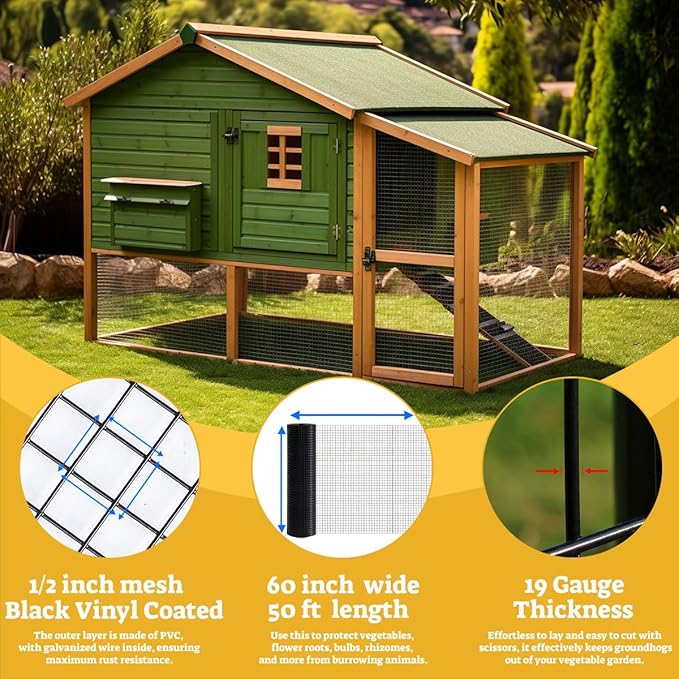 HORCH Black Hardware Cloth 1/2 inch Mesh 60 inch x 50 feet 19-Gauge, Chicken Wire Fencing, Coating Wire Mesh Roll, Chicken Wire Fence Roll, Chicken Wire Mesh, Welded Wire Fencing, Garden Fence