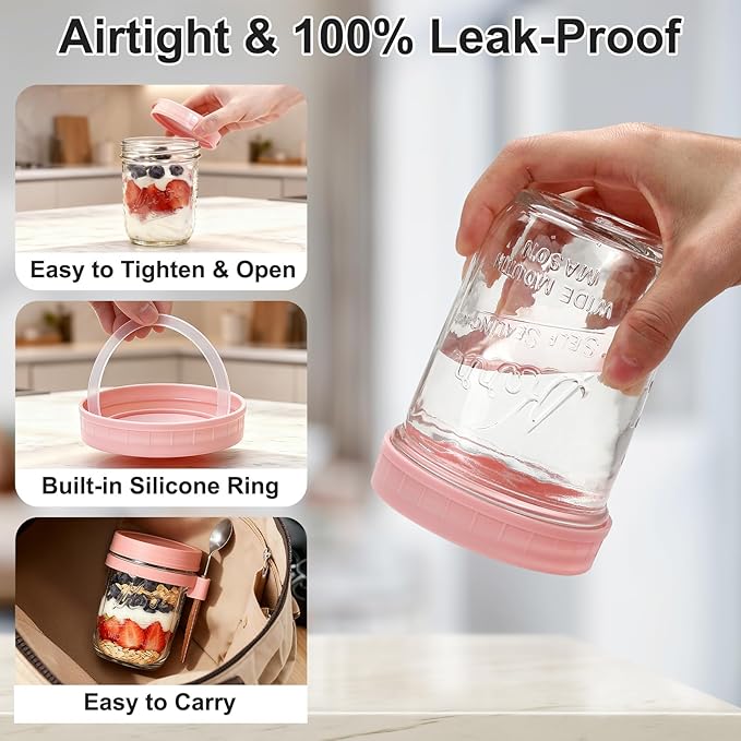 4-pack Overnight Oats Containers with Lids, Spoons & Small Containers for Nuts, 16oz Glass Mason Overnight Oats Jars with Airtight Lid, Reusable Chia Pudding Jars Yogurt Parfait Container with Lids