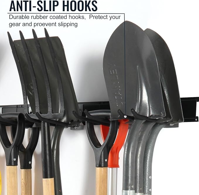 Garage Organization Wall Mount, 32inch Garden Tool Organizer With 6 Clamping Hooks, Heavy Duty, Garage Hanging Storage Rack For Yard Tools, Shovel, Shed, Hold Up to 300lbs (32Inch Black)