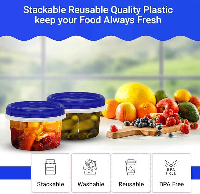 HomeyGear Twist Top Food Deli Containers Screw And Seal Lid 16 Oz Stackable Reusable Plastic Storage Container 12 Pack.
