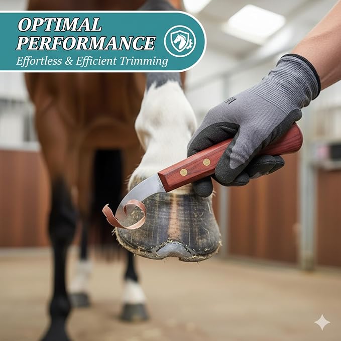Professional Hoof Trimmer, Sharp Stainless Steel Hoof Knife for Horses, Goats & Cattle, Ergonomic Wood Handle Shears for Farrier & Livestock Hoof Care, Non-Slip Grip