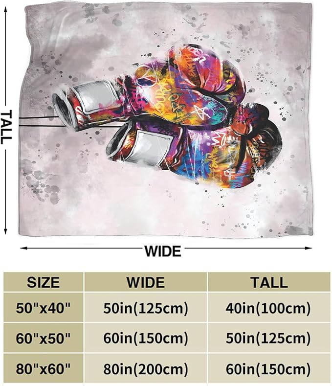 Boxing Blanket Gifts for Boys Men Soft Warm Plush Banksy Graffiti Boxing Gloves Sport Throw Blanket Flannel Fleece Fuzzy Sports Theme Blanket for Adults Lovers Bed Couch Living Room Decor 80"X60"