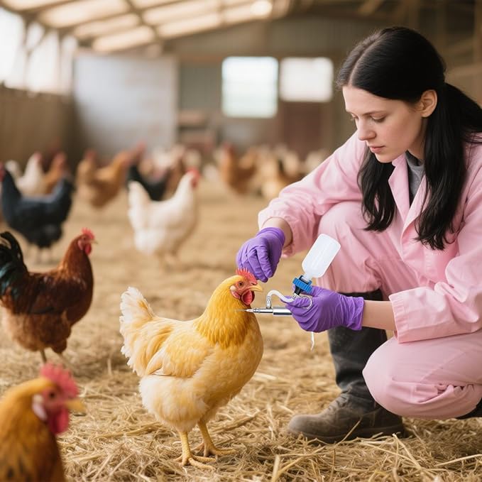 5ML Livestock Syringe Gun, Automatic Self Refill Injection Gun Continuous Adjustable Bottle Attachment Livestock Animal Syringe with 10 Needles, for Chicken, Duck, Pig, Sheep, Cow Poultry