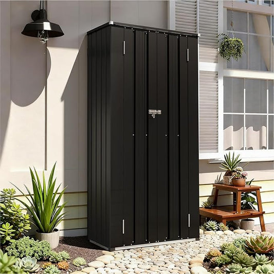 Aoxun 2.5’x1.5’ Outdoor Storage Cabinet, Outdoor Metal Storage Shed with 2 Adjustable Shelves & Lockable Doors, Vertical Tool Shed for Patio Garden, Garage, Porch, Black