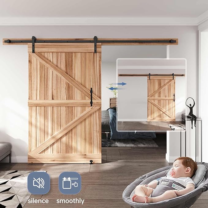 EaseLife 10 FT Sliding Barn Door Track and Handle Hardware Kit, Straight Pulley,Slide Smoothly Quietly,Easy Install (10FT Track Kit for 54"~60" Wide Single Door)