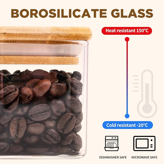 Glass Pasta Storage Jars Square 73oz, 3 Pack Glass Jars With Bamboo Lids, Tall Kitchen Storage Containers For Pasta, Storage For Pantry Organizers