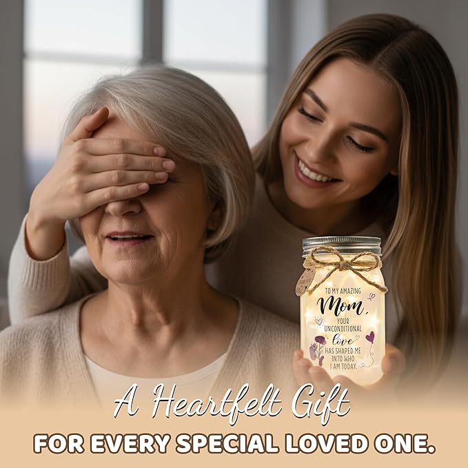 SOLMAY Mom Gifts – Mason Jar Night Light with Quotes – Sentimental Christmas, Birthday & Mother’s Day Gift from Daughter or Son – Inspirational Décor Jar with LED Fairy Lights