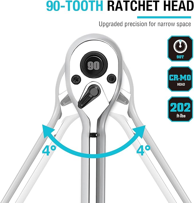 DURATECH 3/8-Inch Drive Extendable Ratchet, 90-Tooth Quick-release Ratchet Wrench with Cushion Handle & Telsecoping Locking Shaft(4 Length Adjustment: 8-1/2" to 12-2/5"), Reversible, Chrome Alloy Made