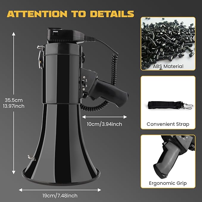 50W Bluetooth Megaphone Bullhorn with Rechargeable Battery-Professional Mega Phone with Siren&240s Recording Supports USB/TF/3.5mm Aux Input-1600 Feet Range for Sports Emergency Outdoor Activities